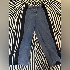 Blue and Black Track Pants with White Stripes